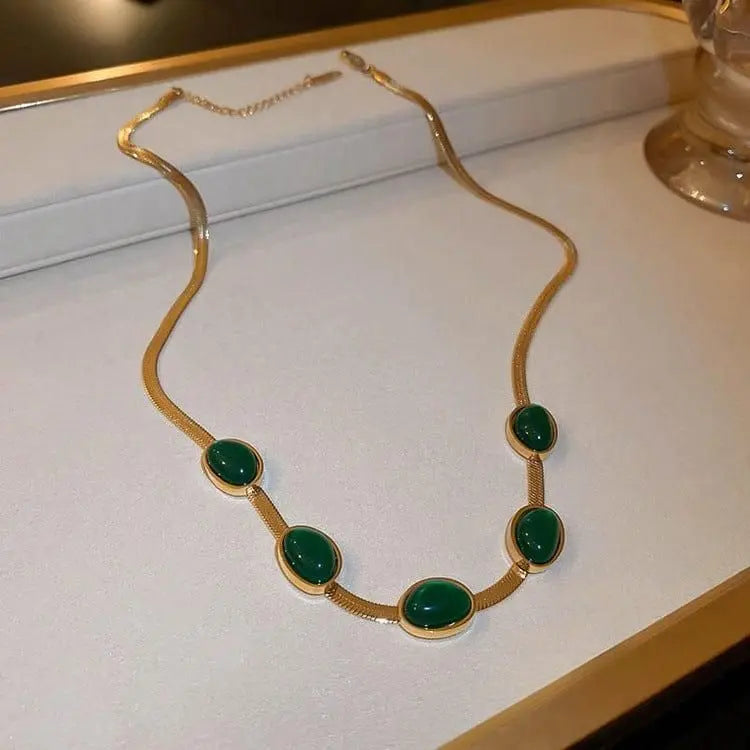 Oval Green Crystal Pendant Necklace Set With Bracelet nysm88-hb