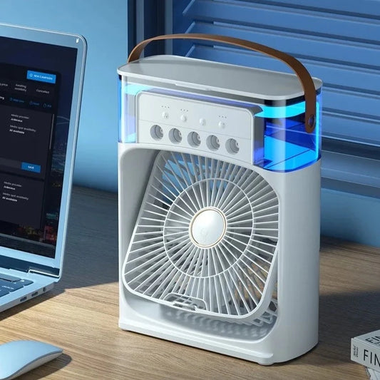 Portable Mini Air Cooler with Mist Spray – Personal USB Cooling Fan