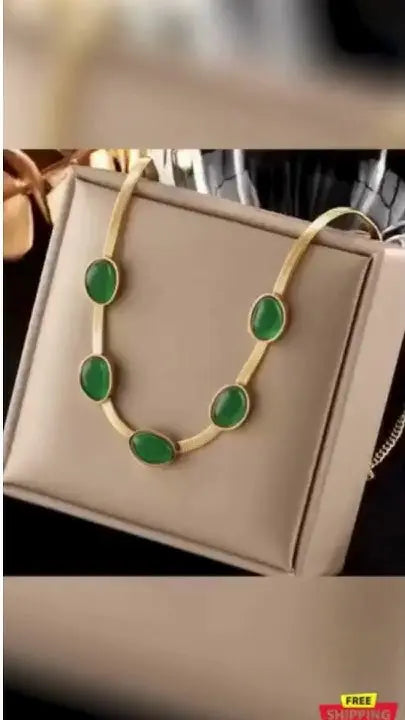 Oval Green Crystal Pendant Necklace Set With Bracelet nysm88-hb