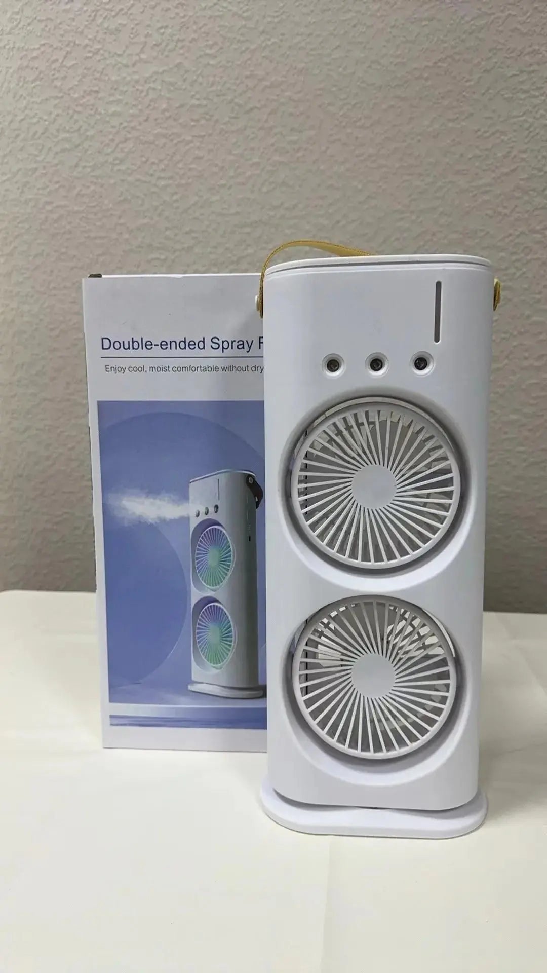 Double Ended Spray Fan – Portable Mini Air Cooler with Mist Spray & USB Rechargeable Cooling Fan