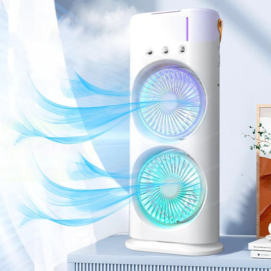 Double Ended Spray Fan – Portable Mini Air Cooler with Mist Spray & USB Rechargeable Cooling Fan
