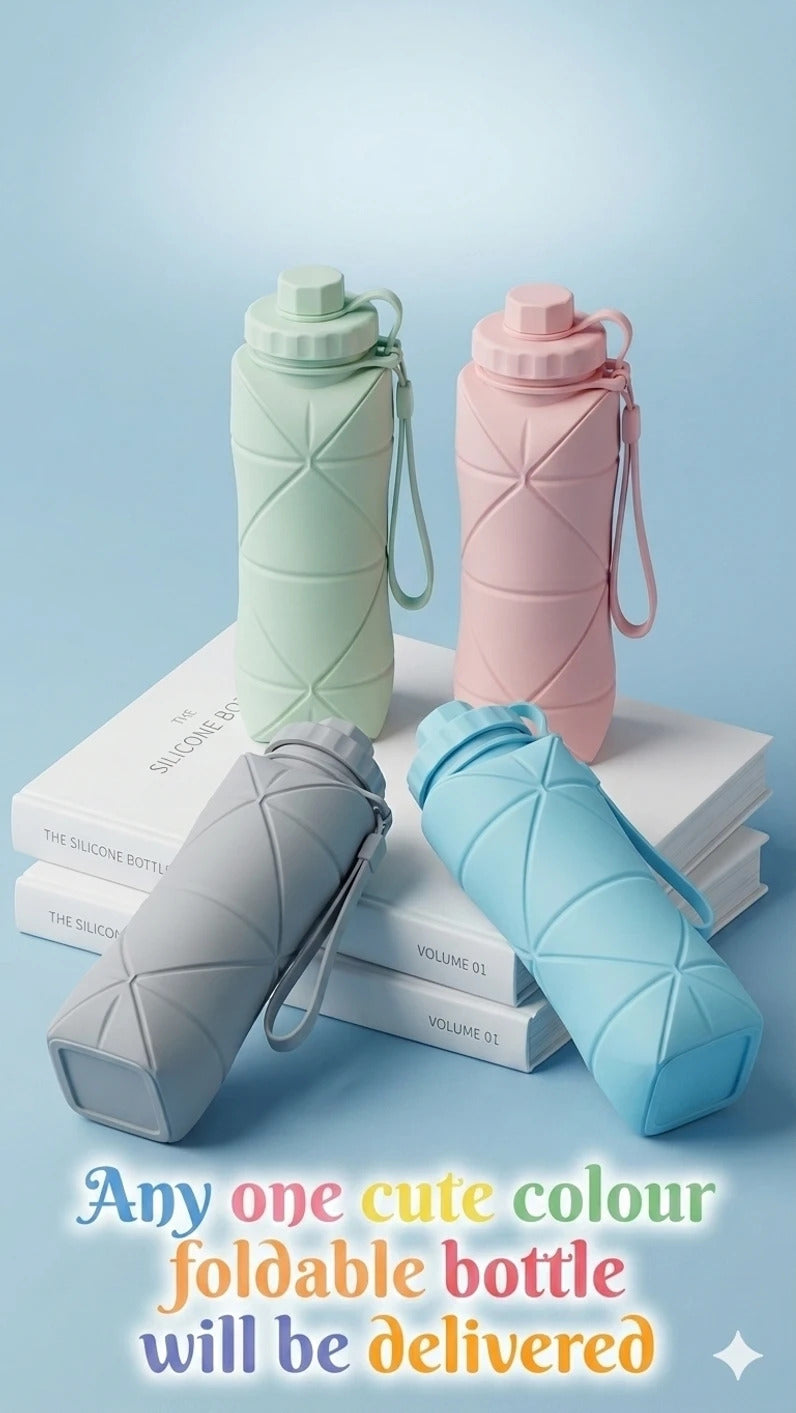 Premium Collapsible Silicone Water Bottle | Foldable Leakproof Sports Bottle | Portable Travel & Gym Water Bottle | BPA Free Reusable Bottle