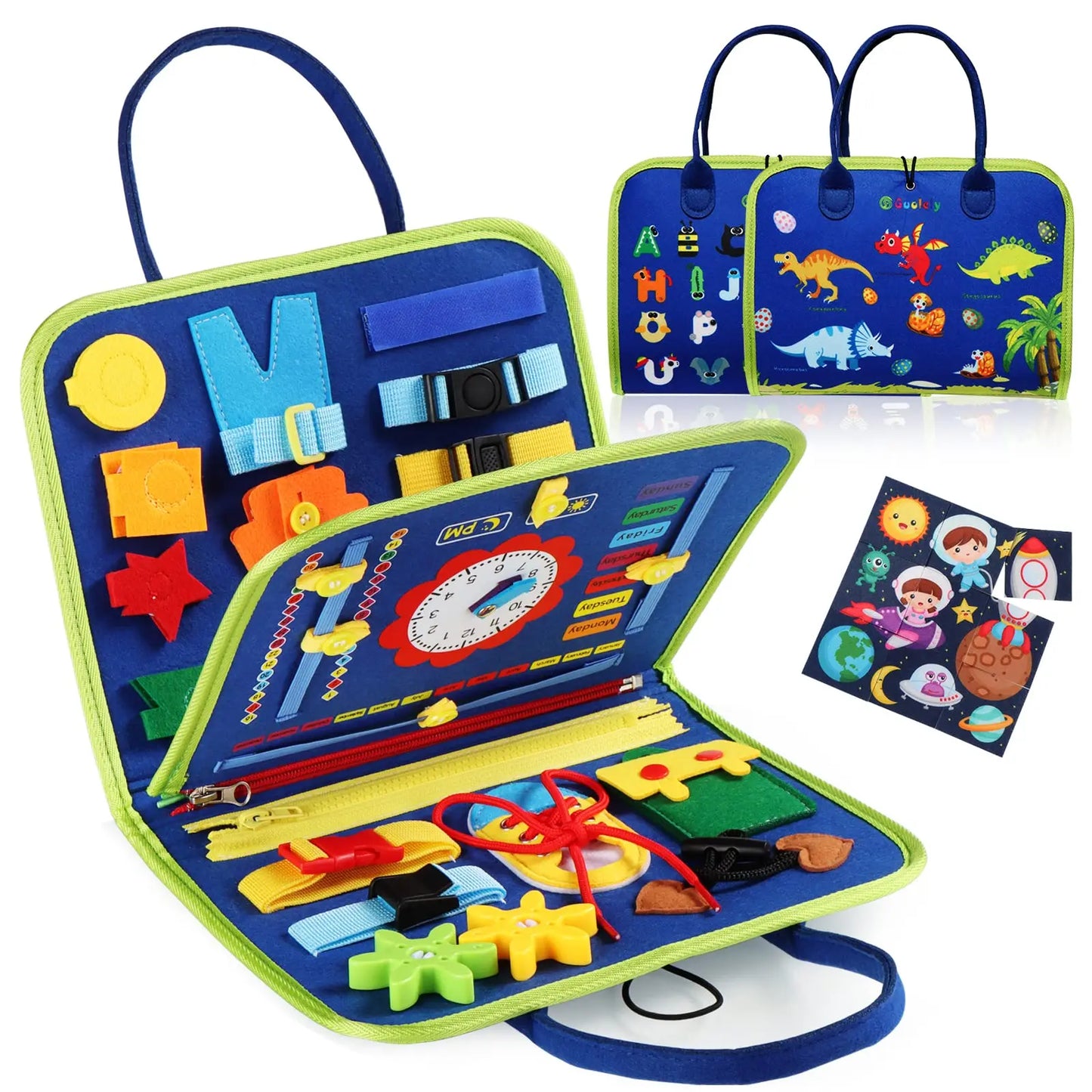 Wembley Busy Board Activity Binder Interactive Sensory Educational Toy for Kids (Dino) (Multicolor) Grab It Go
