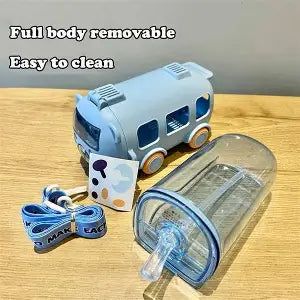 ute Bus Shape Kids Water Bottle | Leakproof Straw Sipper Bottle with Strap | BPA Free School Water Bottle for Boys & Girls | 500ml