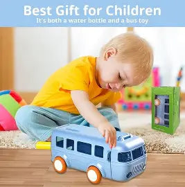 ute Bus Shape Kids Water Bottle | Leakproof Straw Sipper Bottle with Strap | BPA Free School Water Bottle for Boys & Girls | 500ml