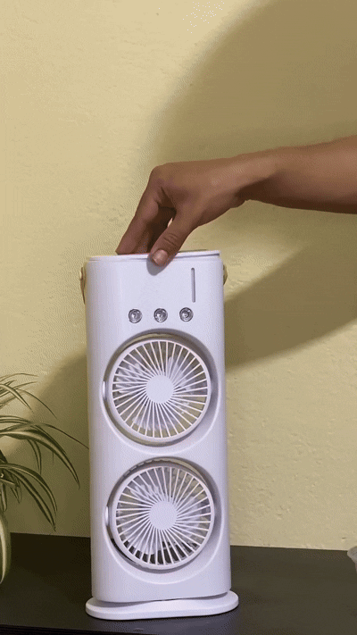 Double Ended Spray Fan – Portable Mini Air Cooler with Mist Spray & USB Rechargeable Cooling Fan