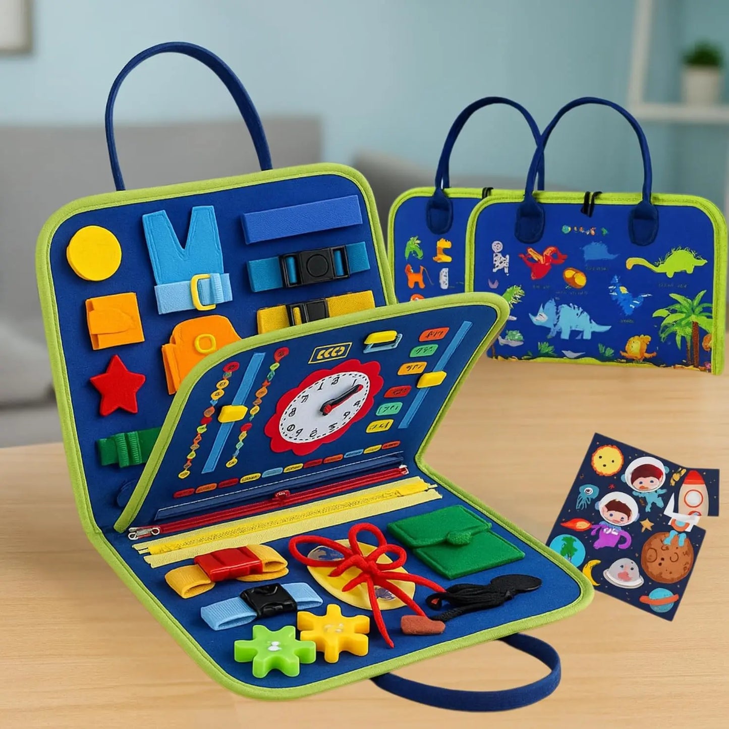 Wembley Busy Board Activity Binder Interactive Sensory Educational Toy for Kids (Dino) (Multicolor) Grab It Go