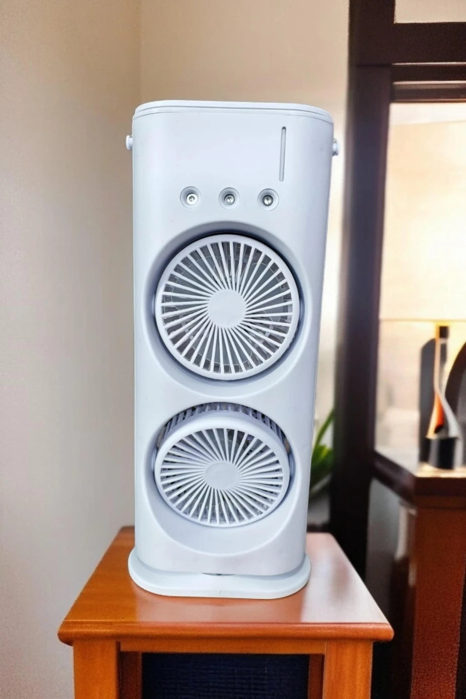 Double Ended Spray Fan – Portable Mini Air Cooler with Mist Spray & USB Rechargeable Cooling Fan