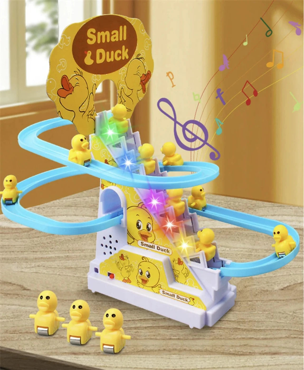 LALA Small Duck Climb Stairs Toy Roller Coaster Flashing Lights & Music (3 Ducks)