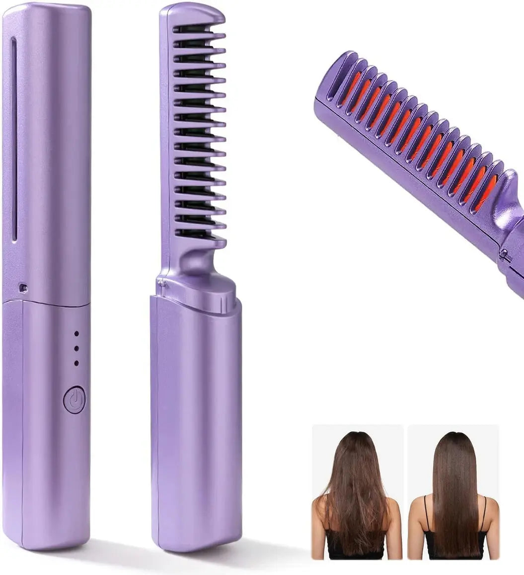 Portable Mini Hair Straightener Cordless Rechargeable Hot Comb nysm88-hb