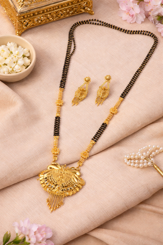 Elegant Traditional Mangalsutra Set with Grand Pendant & Matching Earrings