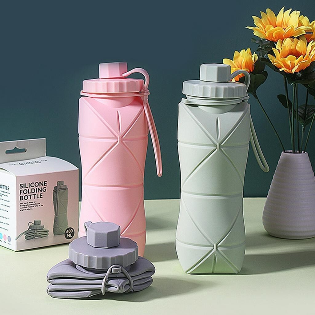 Premium Collapsible Silicone Water Bottle | Foldable Leakproof Sports Bottle | Portable Travel & Gym Water Bottle | BPA Free Reusable Bottle